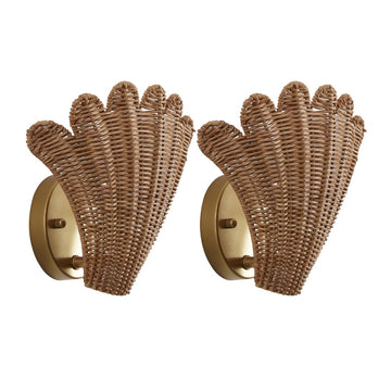 Elodie 11.5" Vintage Coastal 1-Light Rattan Scallop Shell LED Wall Sconce
